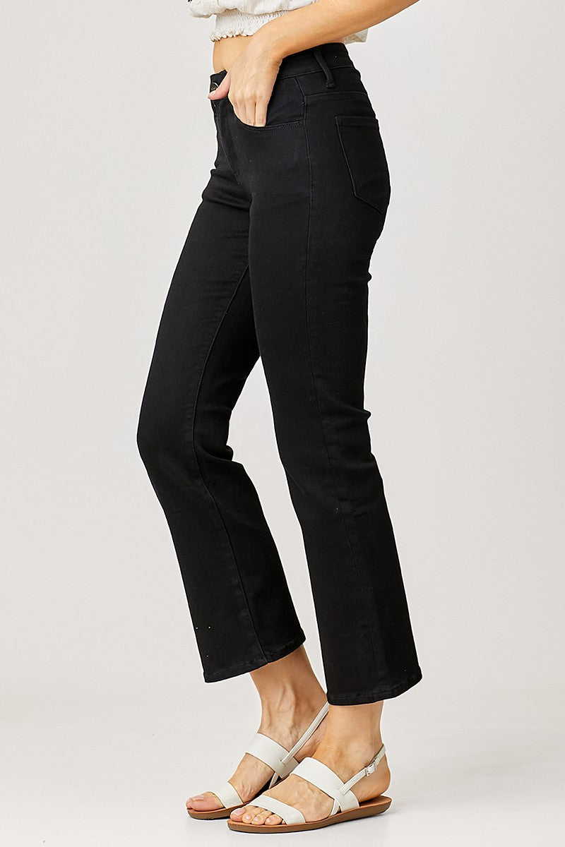 Mid Rise Crop Straight Jeans - Black