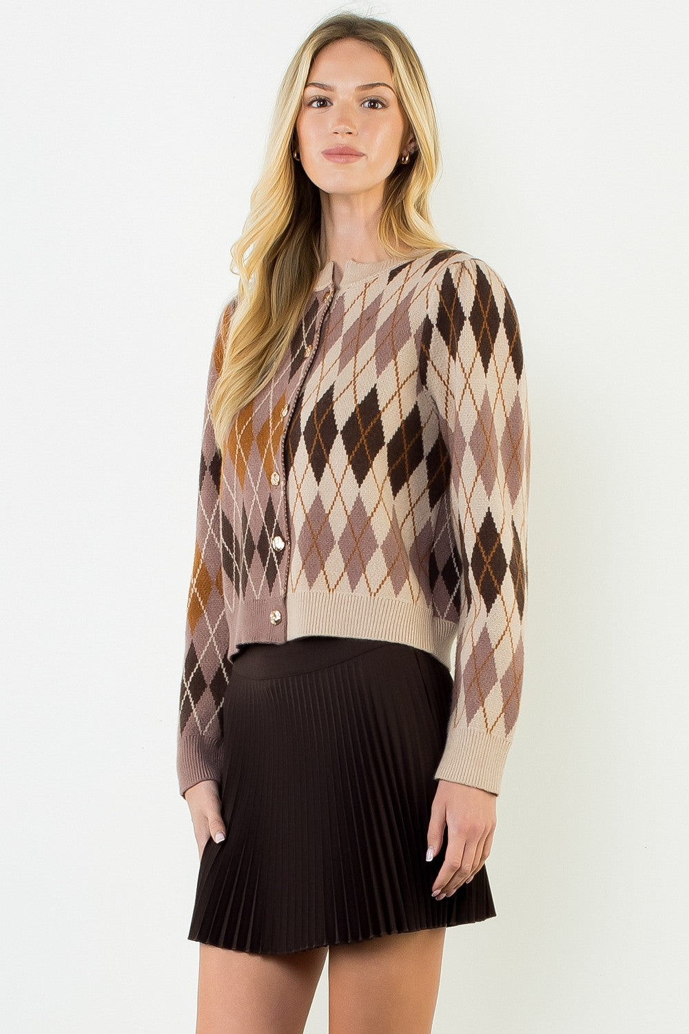 Pattern Gold Button Cardigan