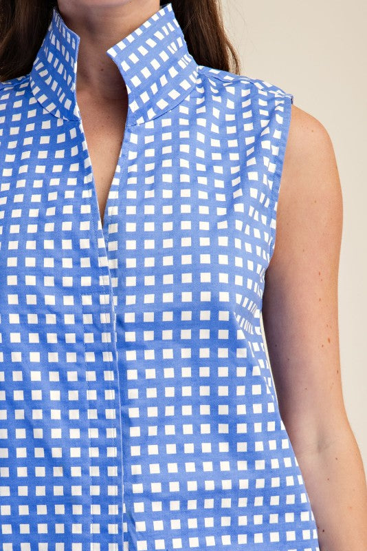 Blue Check Button Down Top