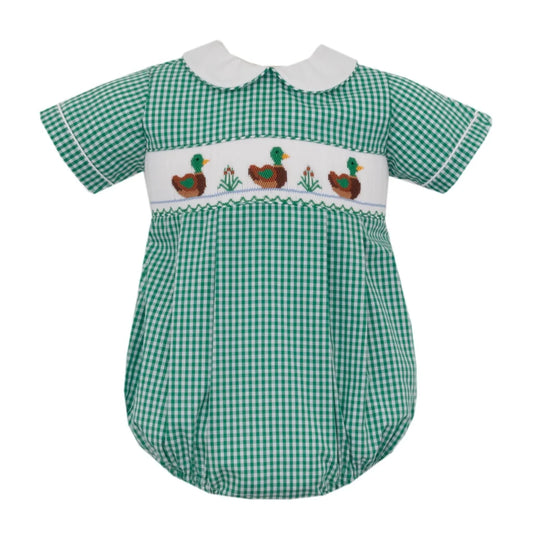 Green Gingham Mallard Duck Smocked Bubble