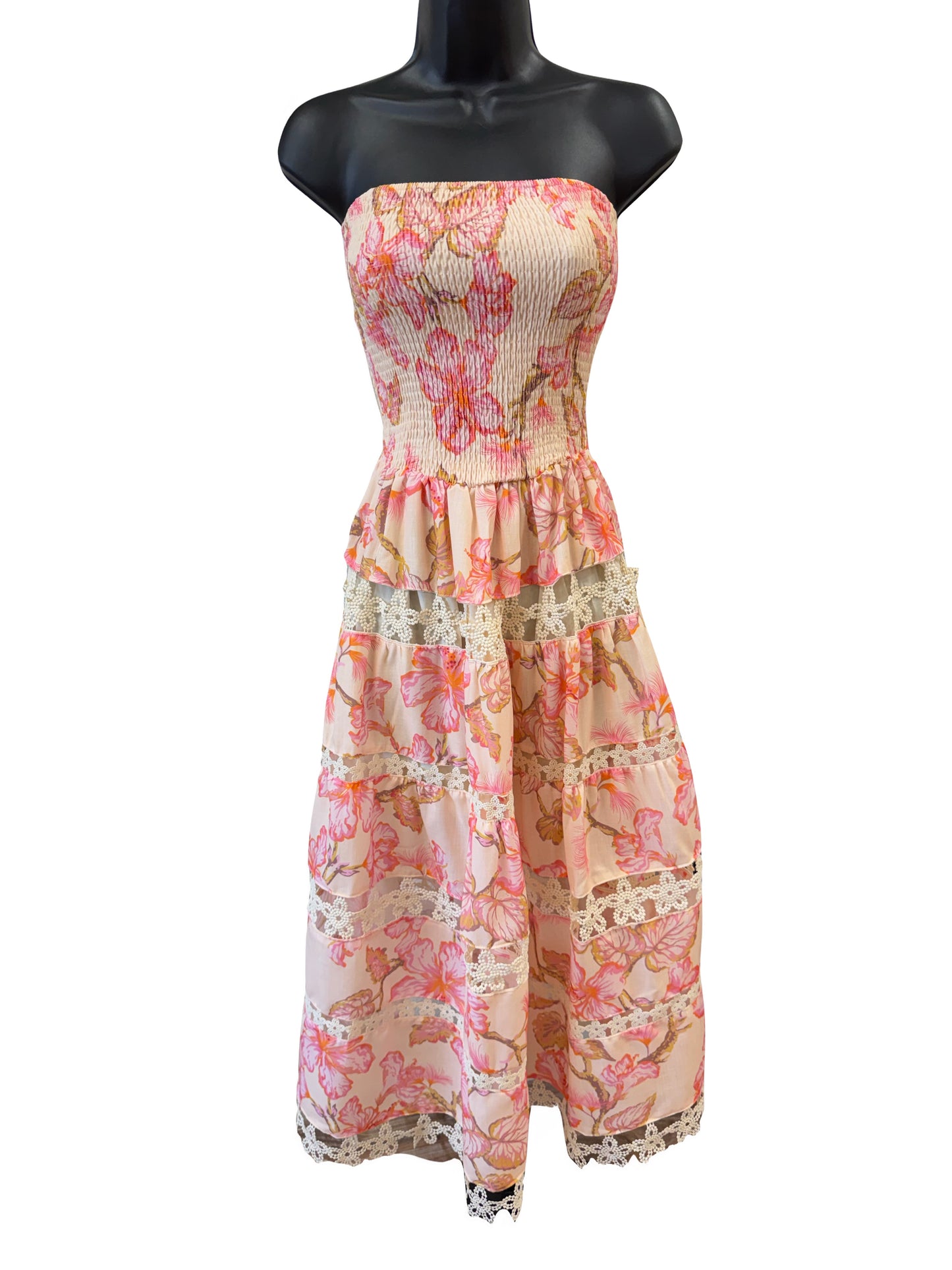 Pink And Cream Eyelet Tube Dress