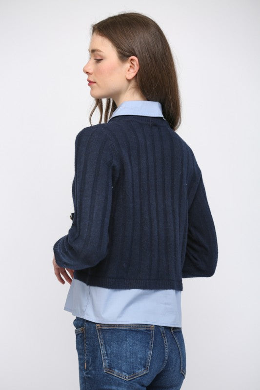 Denim Patch Pocket Sweater