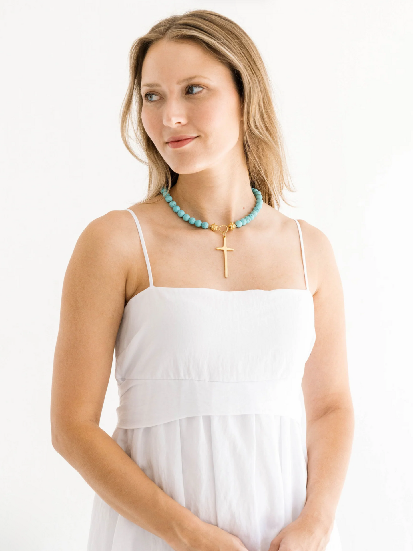 Elongated Cross Turquoise Necklace