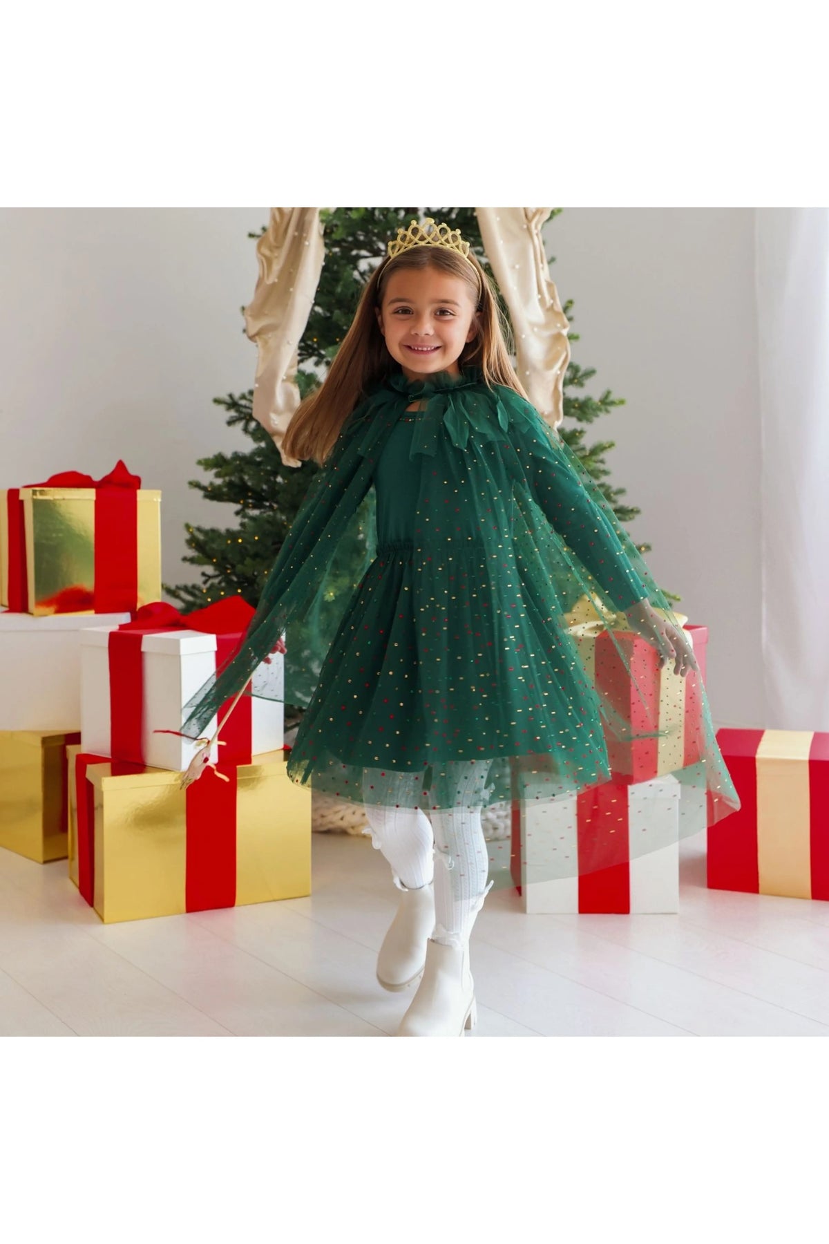 Emerald Rhinestone Christmas LS Tutu Dress