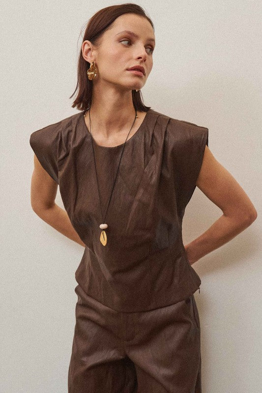 Leather Top And Pant Set - Chocolate