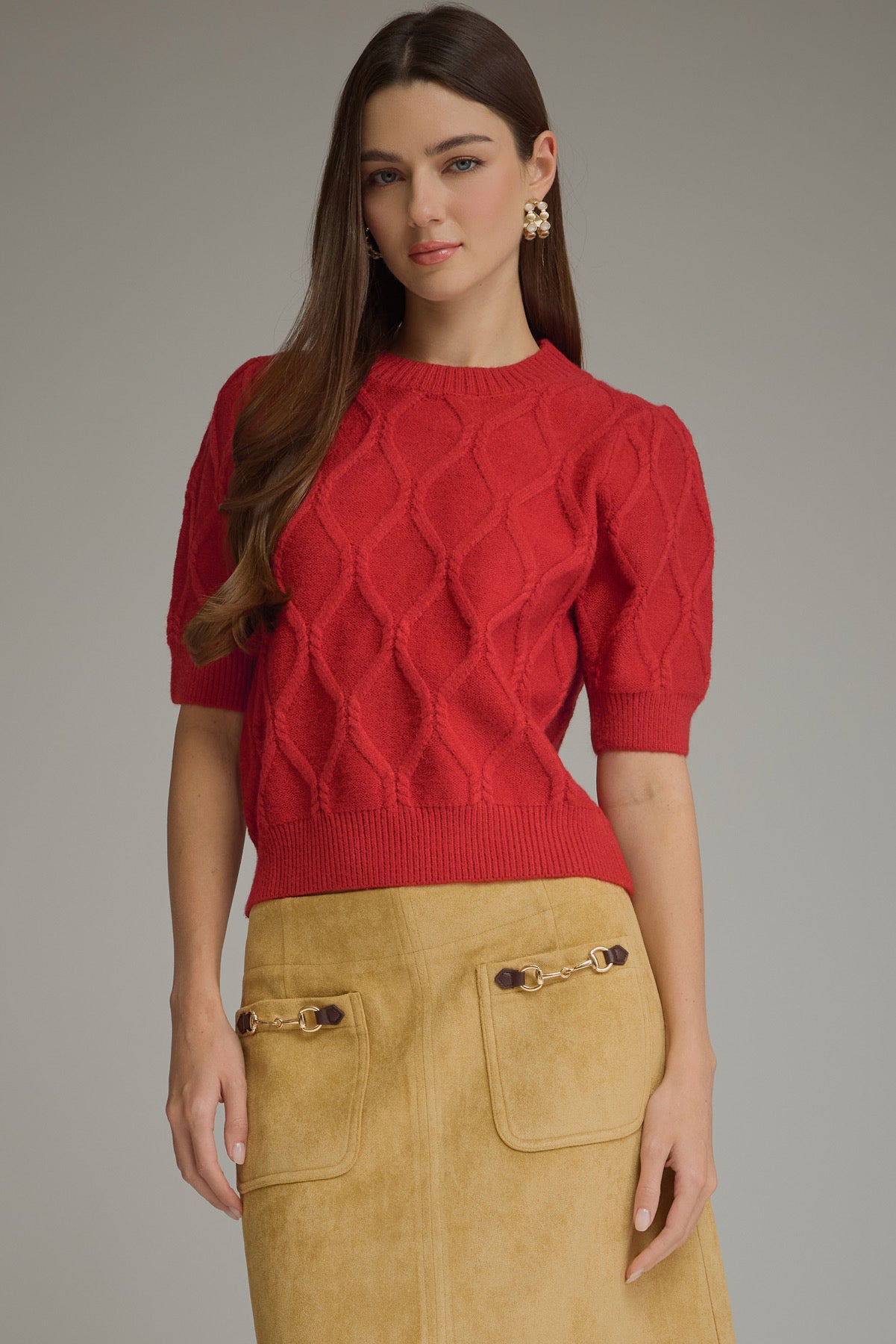 Cable Knit Top - Scarlet