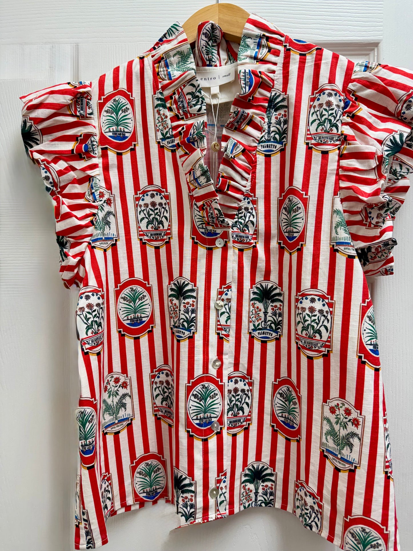 Red Stripe Floral Print Top