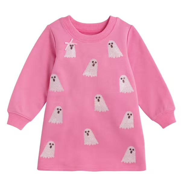 Pink Sequin Ghost Sweatshirt Dress