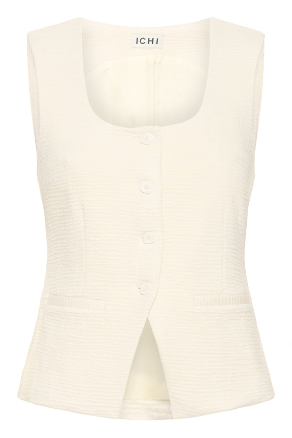 Ivory Scoop Neck Button Vest