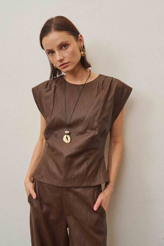 Leather Top And Pant Set - Chocolate