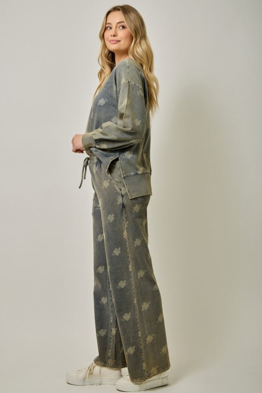 Washed Black Printed Denim Pant