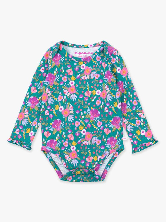 Emerald Floral Knit Ruffle Bubble Romper