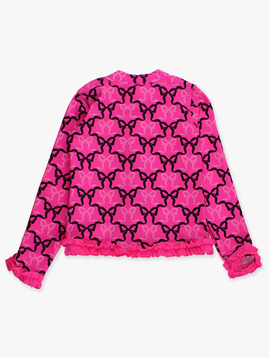 Neon Magenta Bows Active Full Zip Ruffle Jacket