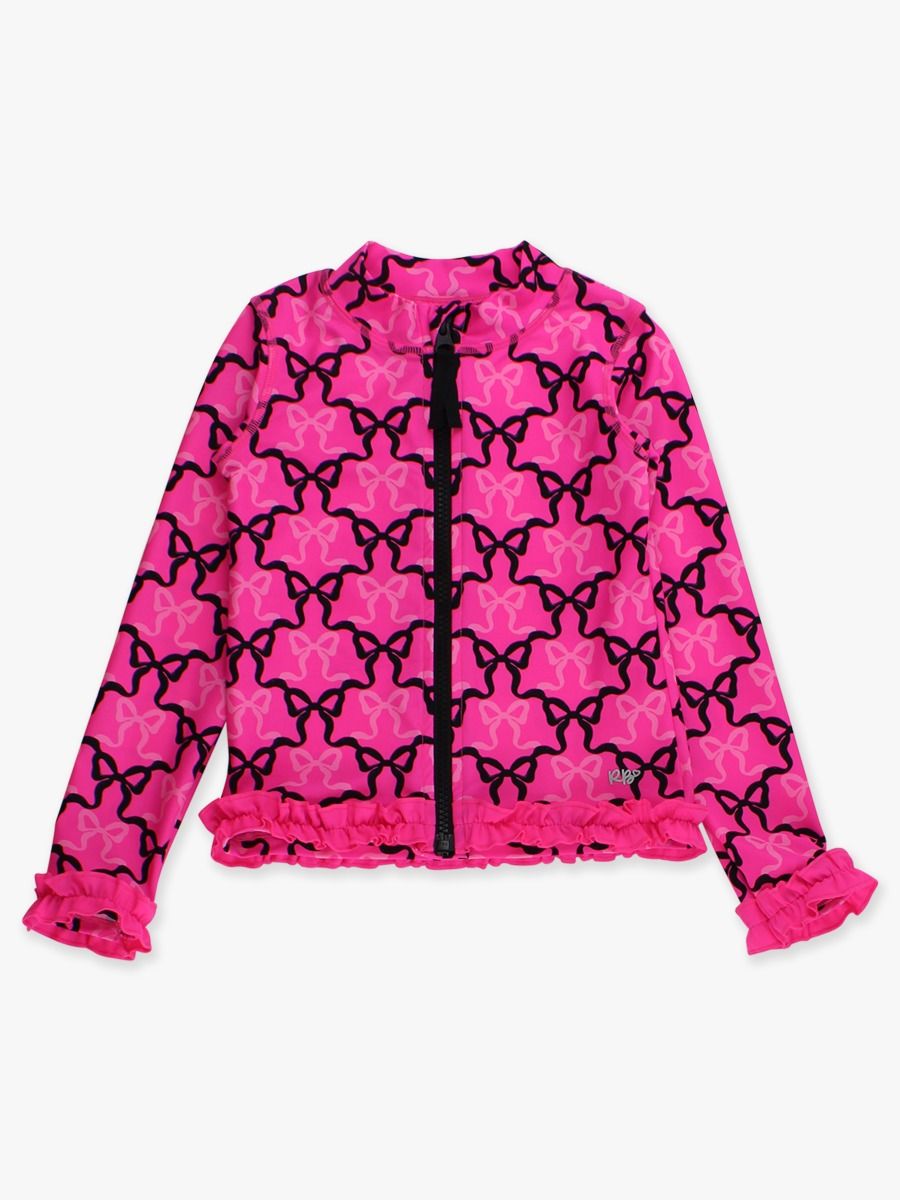 Neon Magenta Bows Active Full Zip Ruffle Jacket