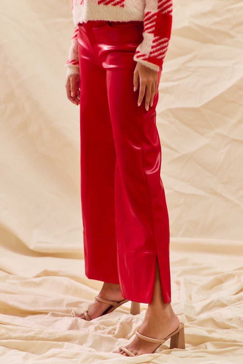 Red Faux Leather Crop Pant