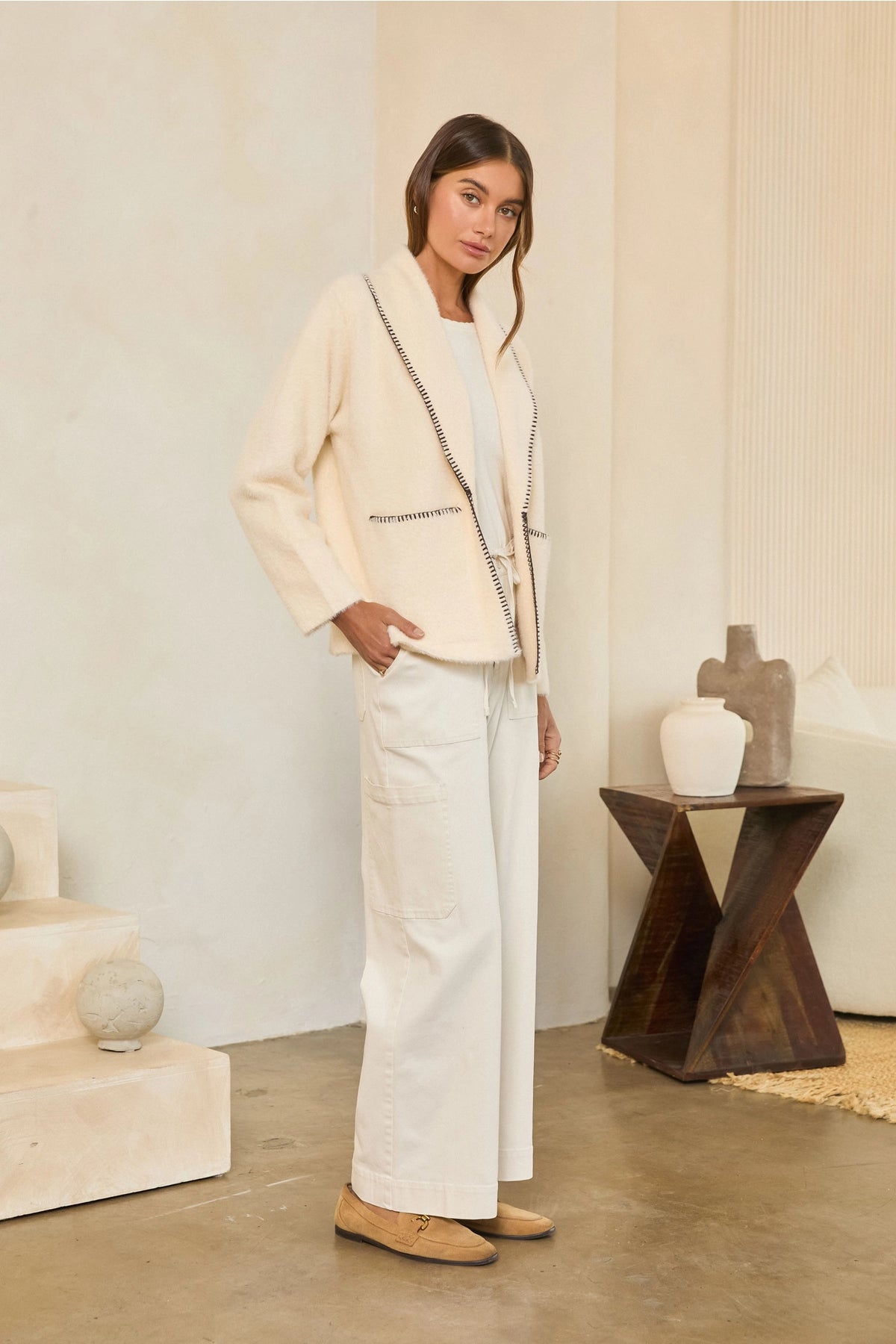 Open-Front Knit Cardigan Jacket