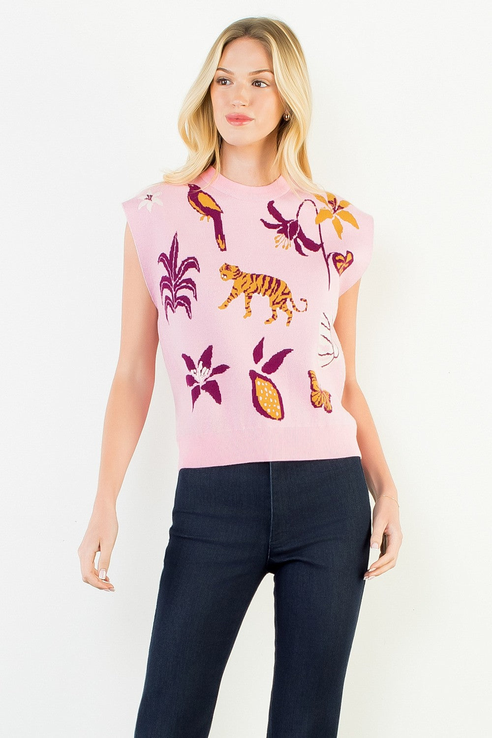 Jungle Themed Knit Sweater Vest