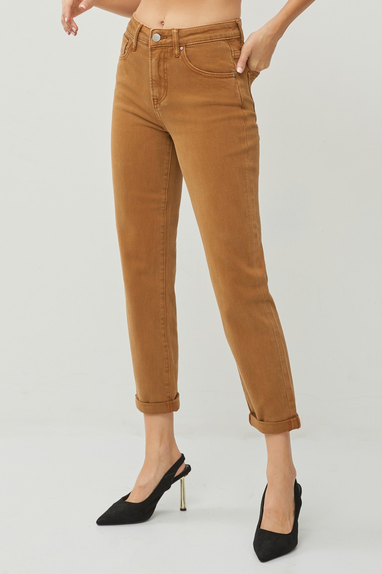High Rise Boyfriend Pants - Cappuccino