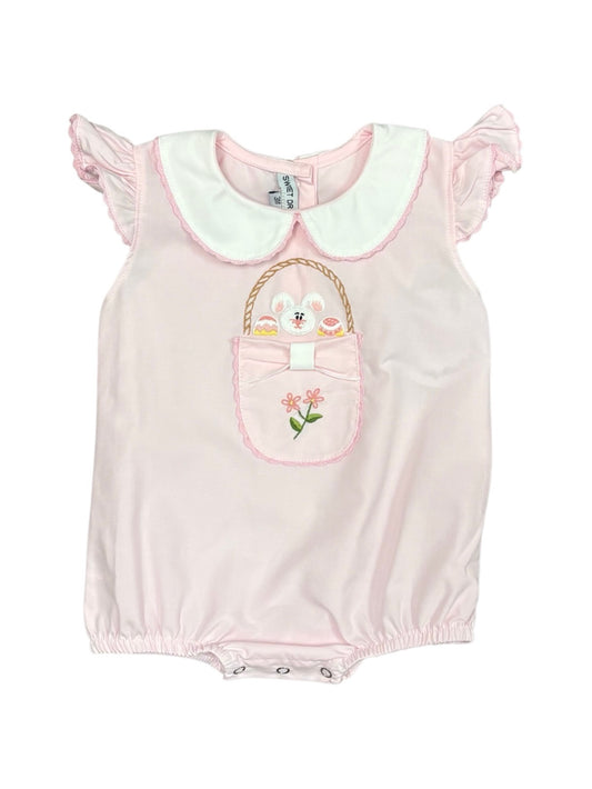 Bunny & Basket Embroidered Pink Bubble