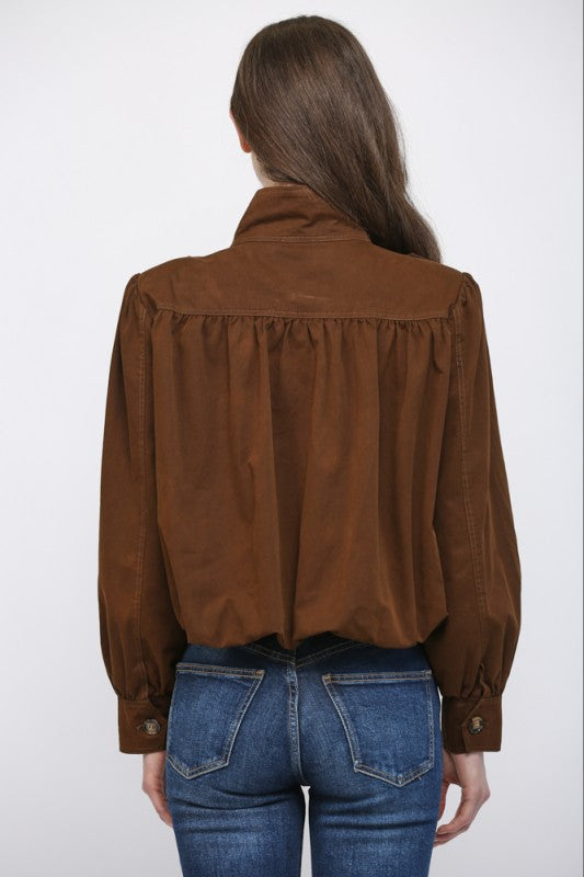 High Stand Collar Bomber Jacket - Dark Brown
