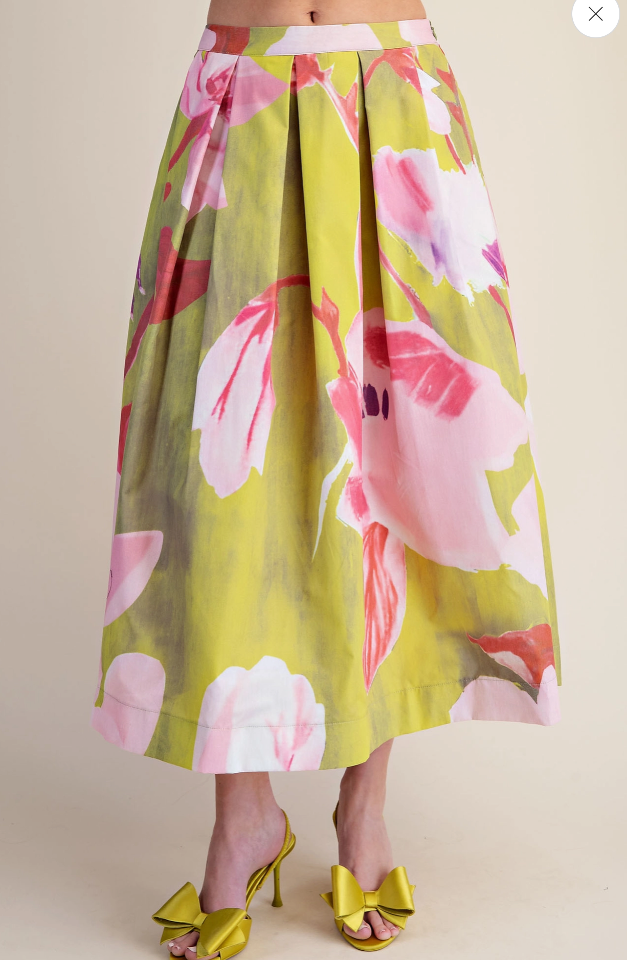 Pleated Flare Midi Skirt