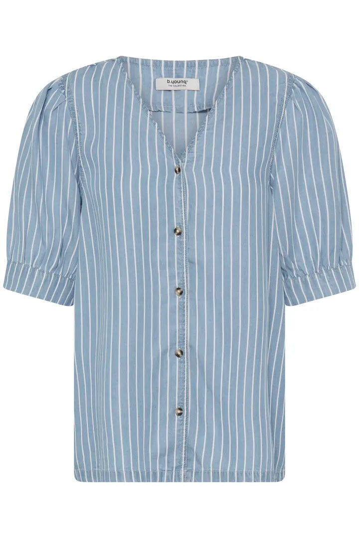 Blue Striped V Neck Top