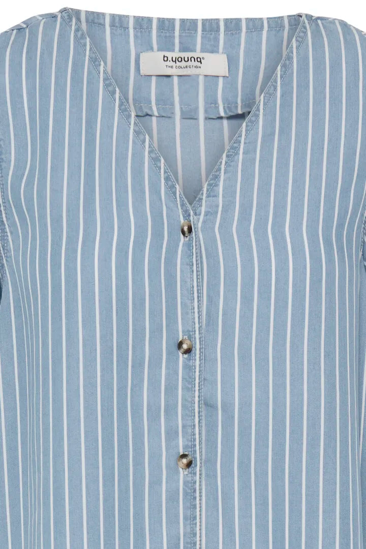 Blue Striped V Neck Top