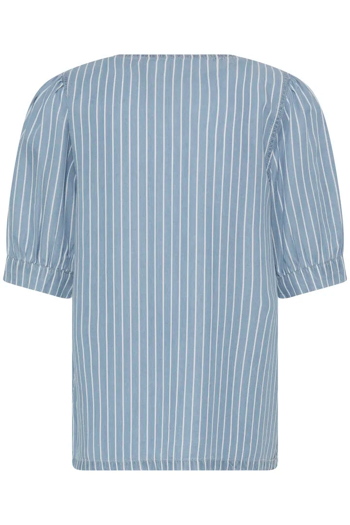 Blue Striped V Neck Top