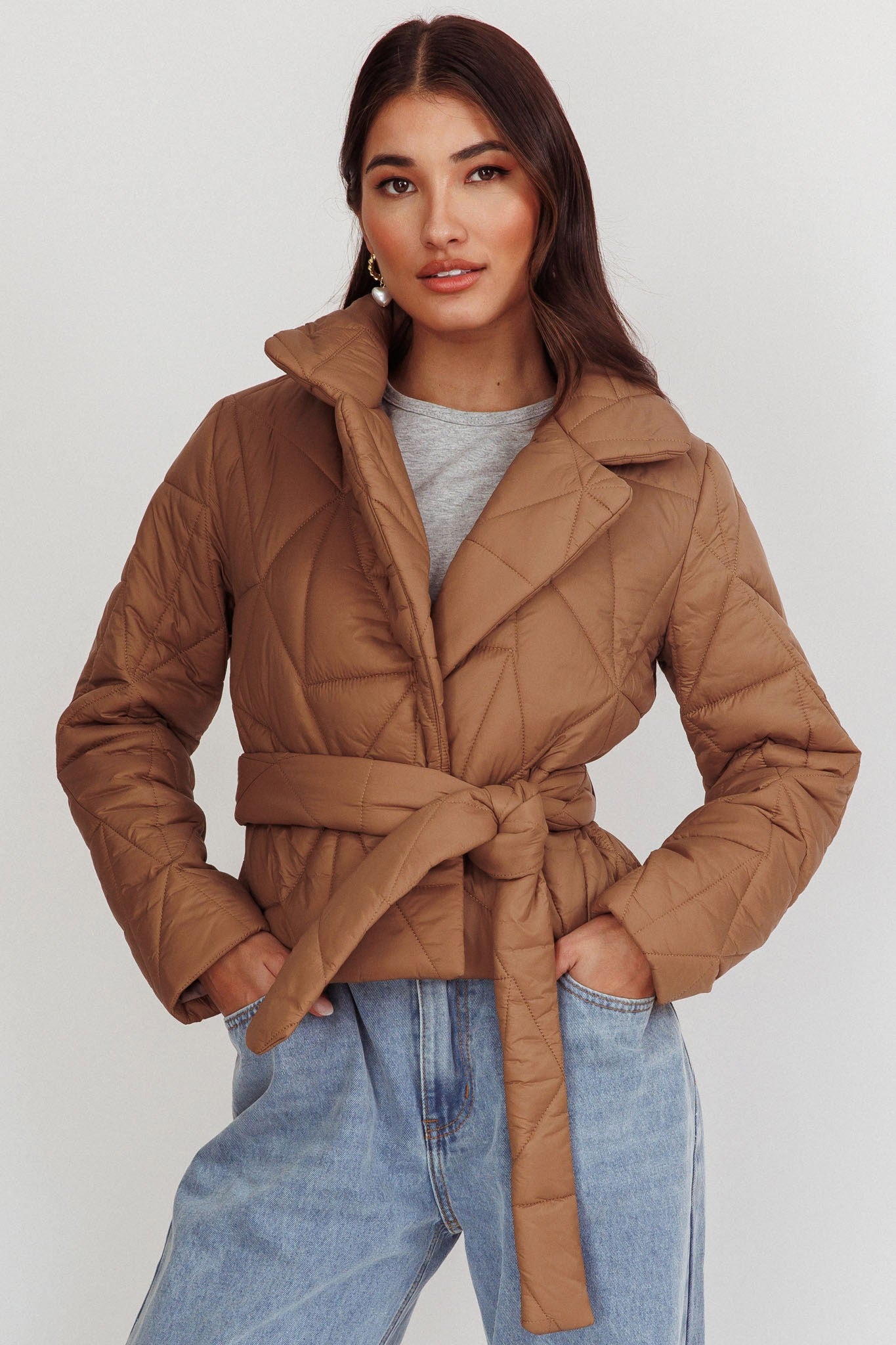 High Collar Waist Tie Jacket