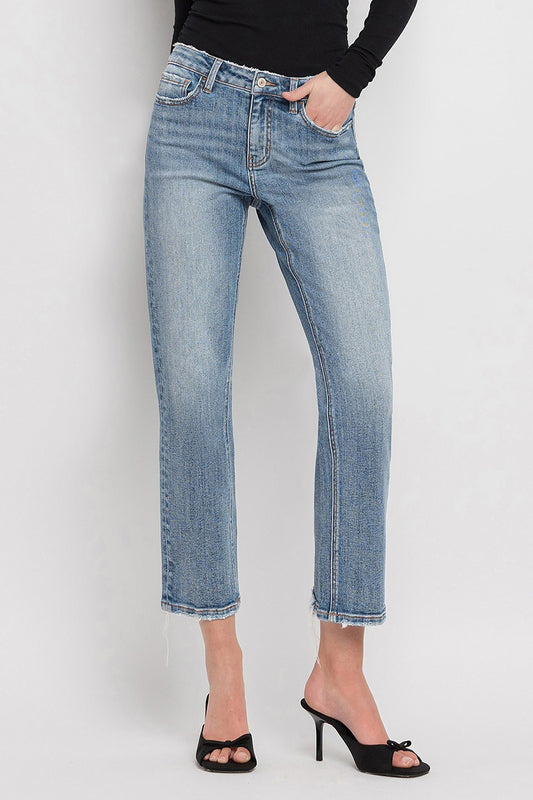 Mid Rise Distressed Back Hem Crop Straight Jeans - Can T Resist