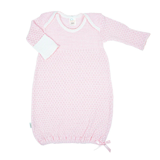 Pink Stripe Knit Overlap Shoulder Gown