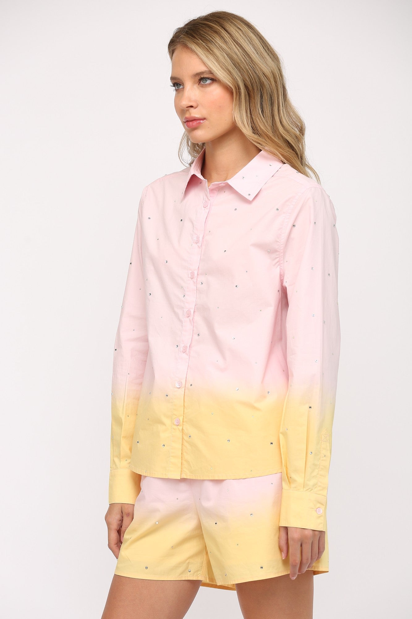 Pink Sequined Button Down Shirt