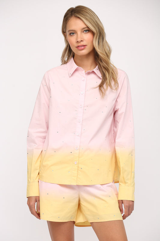 Pink Sequined Button Down Shirt