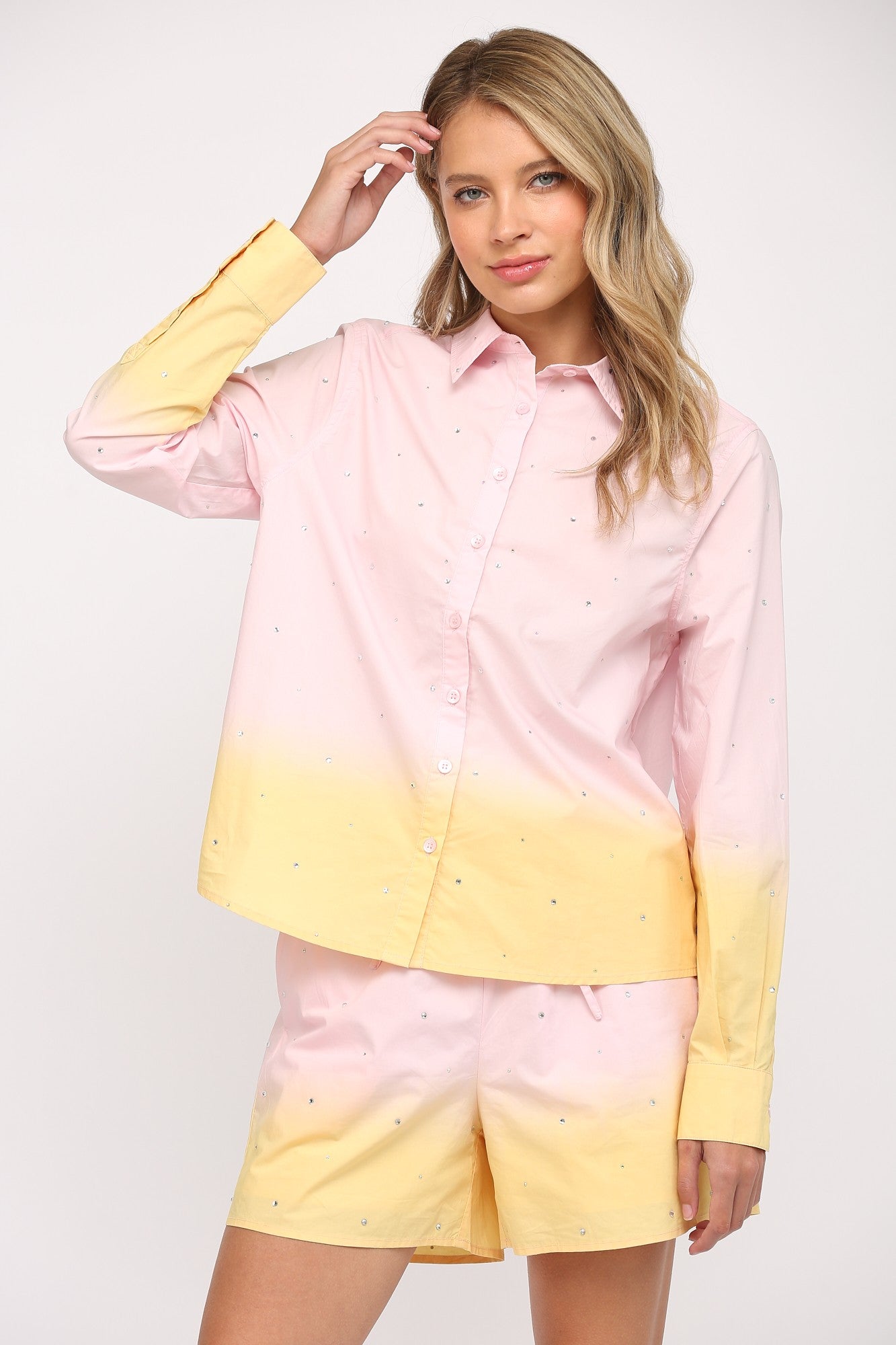 Pink Sequined Button Down Shirt