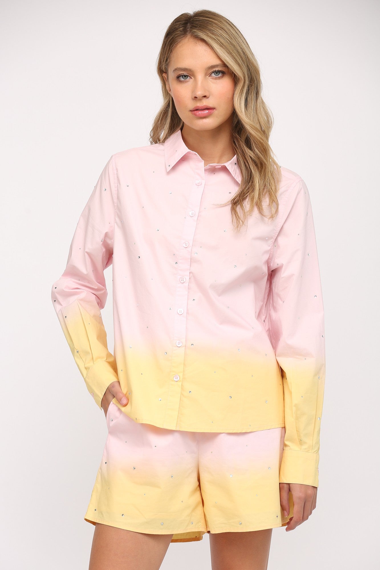 Pink Sequined Button Down Shirt