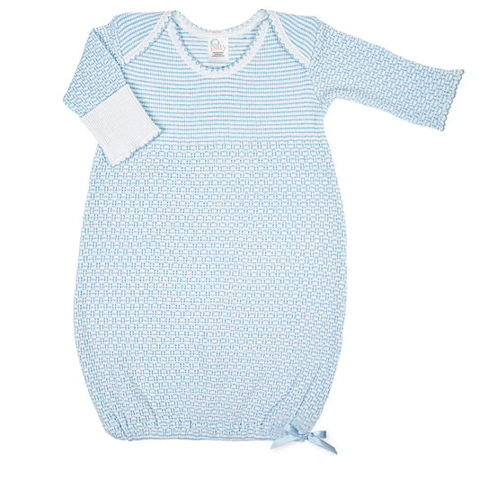 Blue Stripe Knit Overlap Shoulder Gown