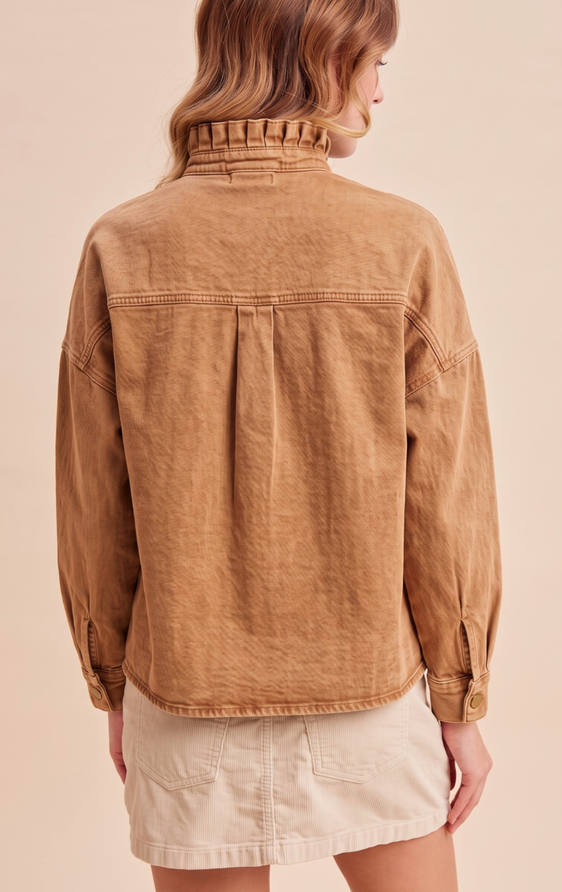 Ruffle Neck Twill Shacket