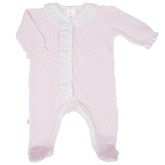 Pink Footie w/ White Eyelet Trim