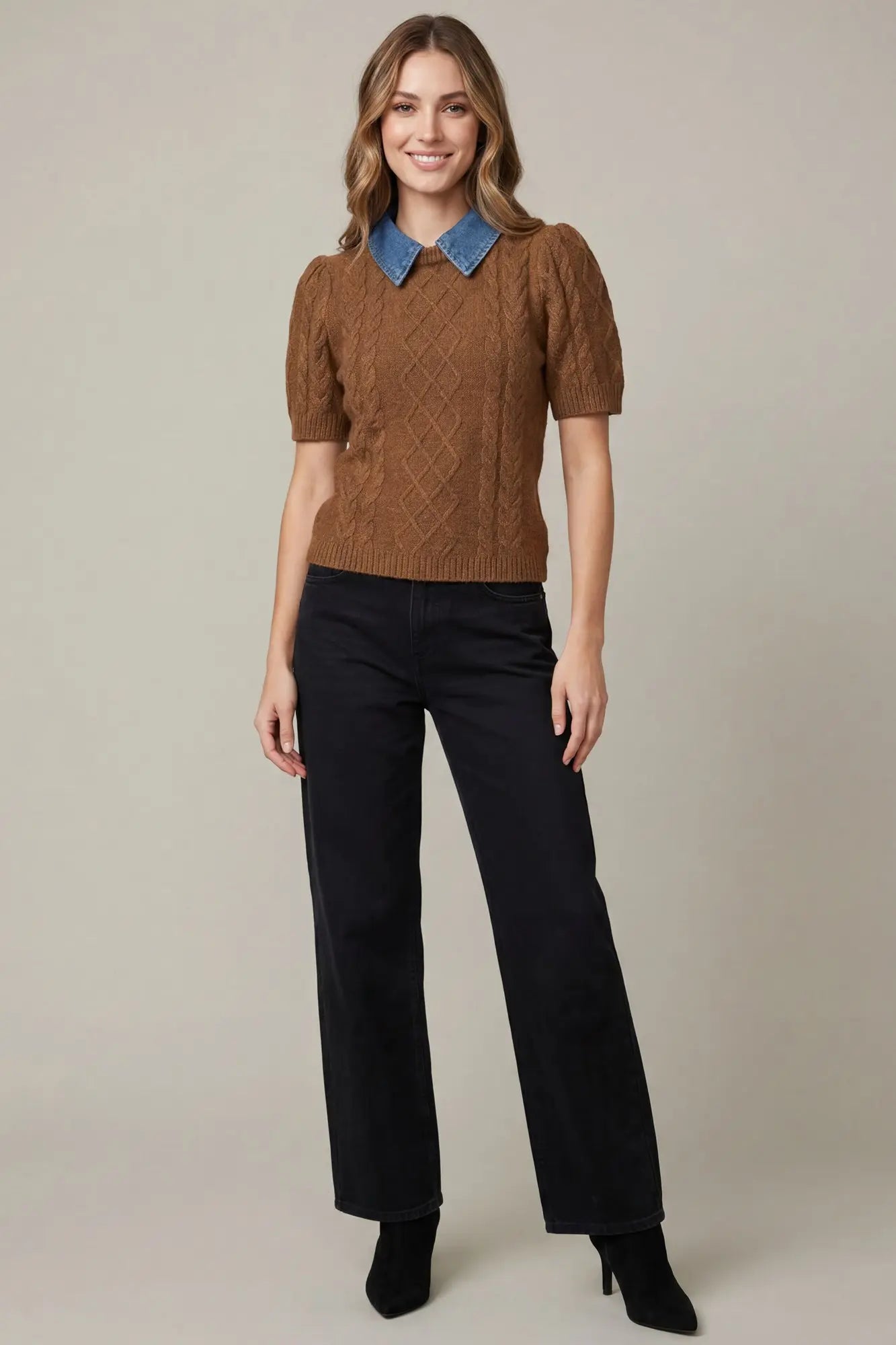 Attachable Collar Cable Knit Sweater