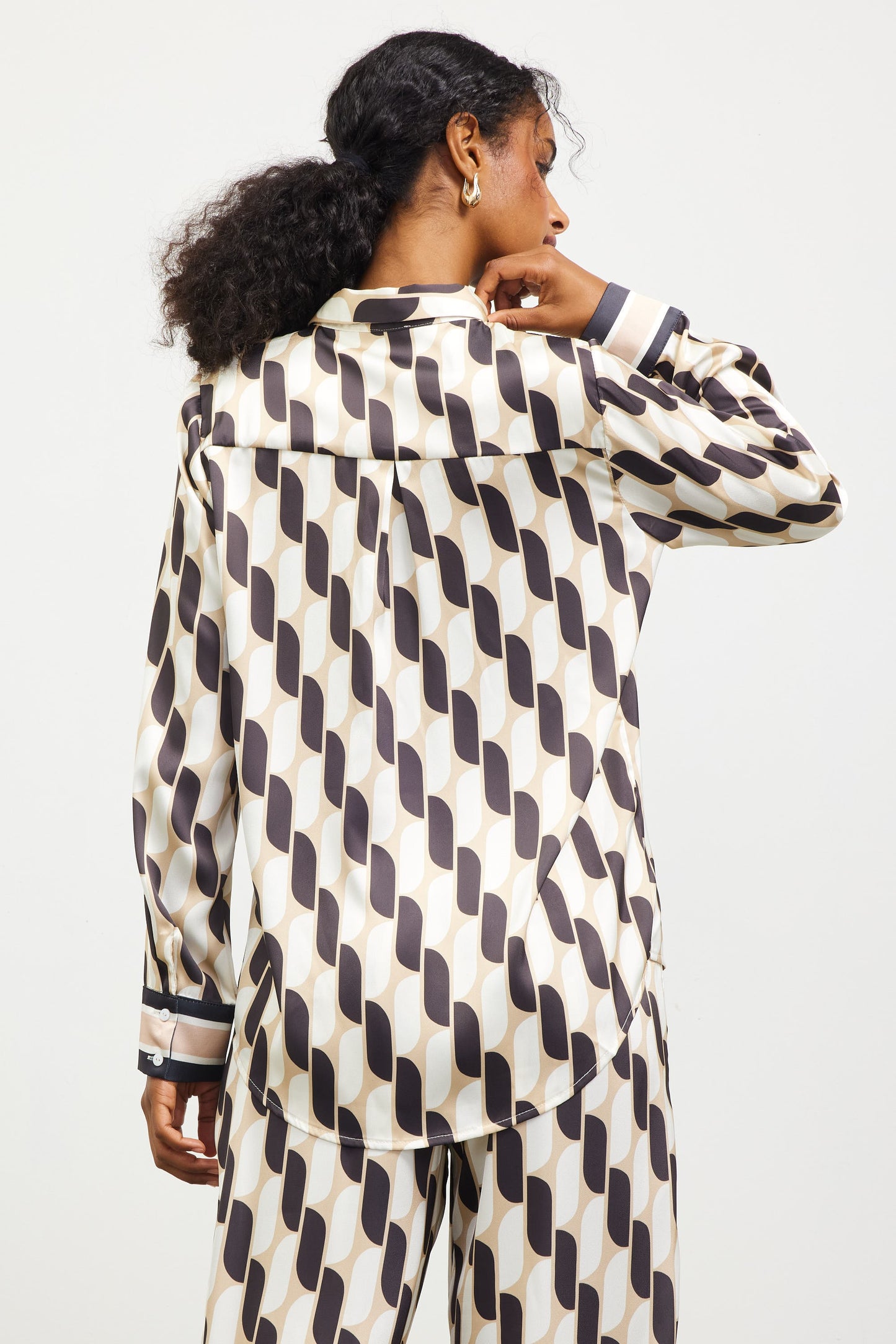 Cream And Black Multi Button Up