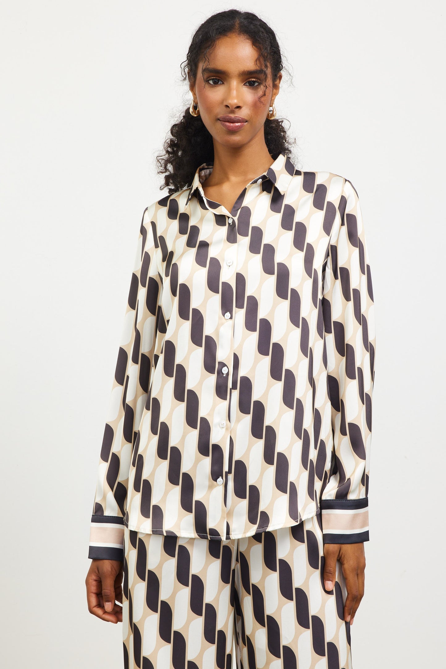 Cream And Black Multi Button Up