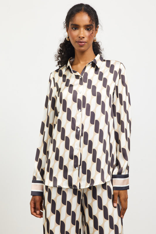 Cream And Black Multi Button Up