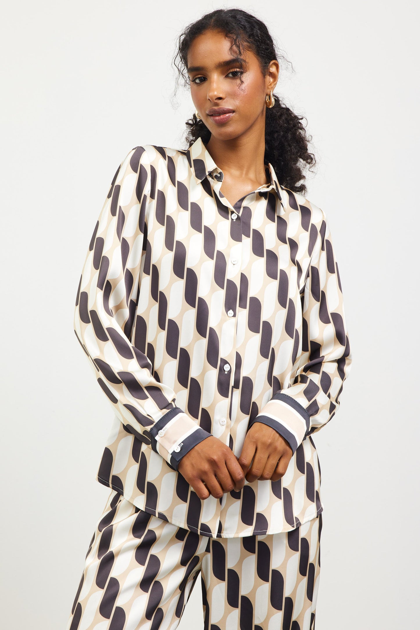 Cream And Black Multi Button Up