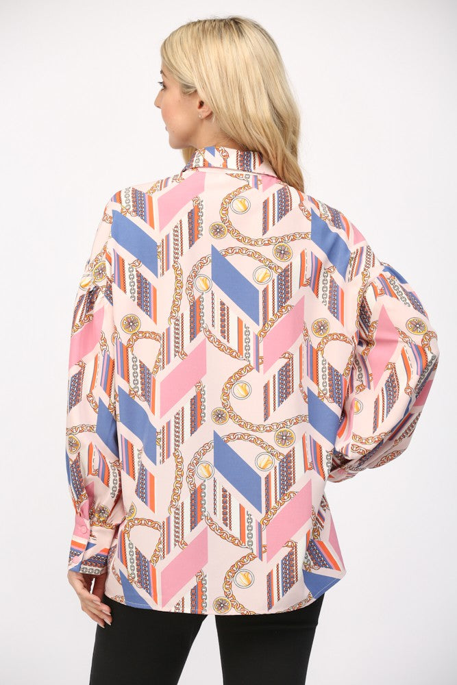 Chain Link Print Button Down Shirt