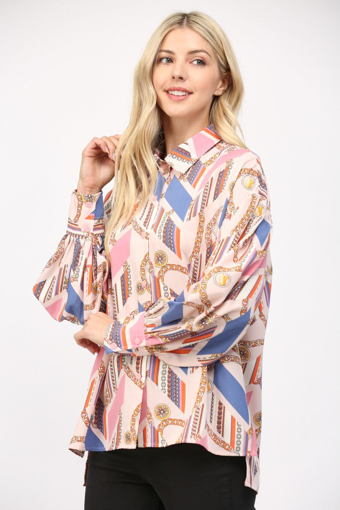 Chain Link Print Button Down Shirt