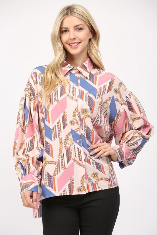 Chain Link Print Button Down Shirt