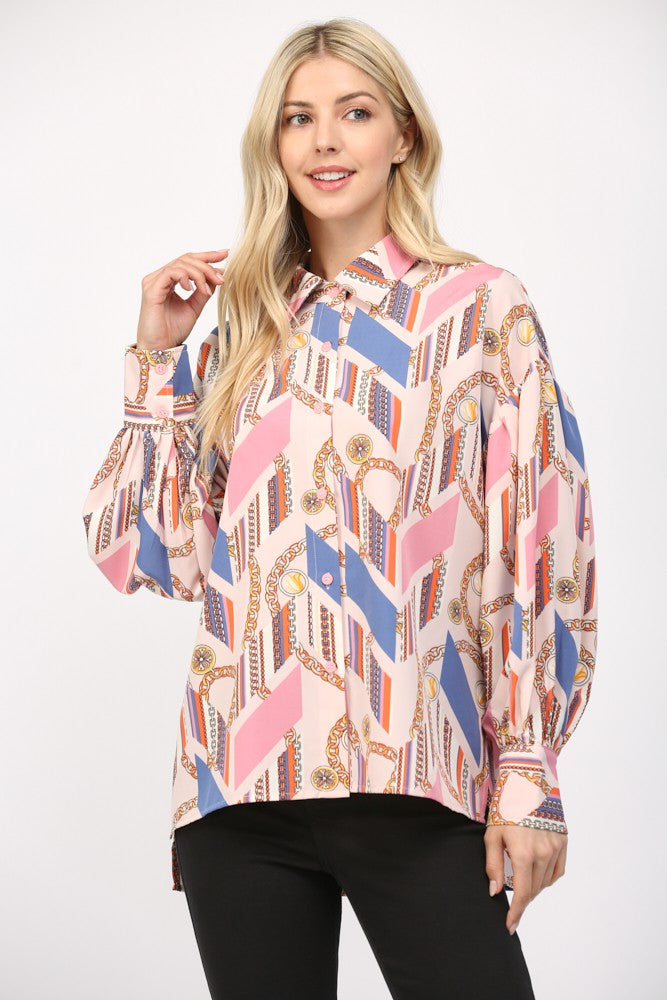 Chain Link Print Button Down Shirt