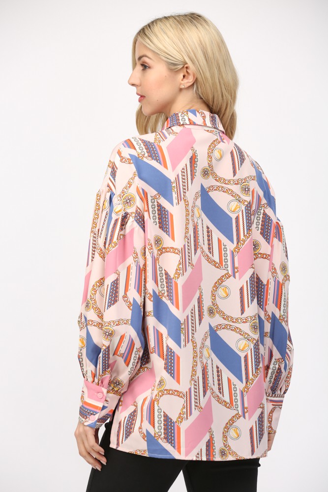 Chain Link Print Button Down Shirt