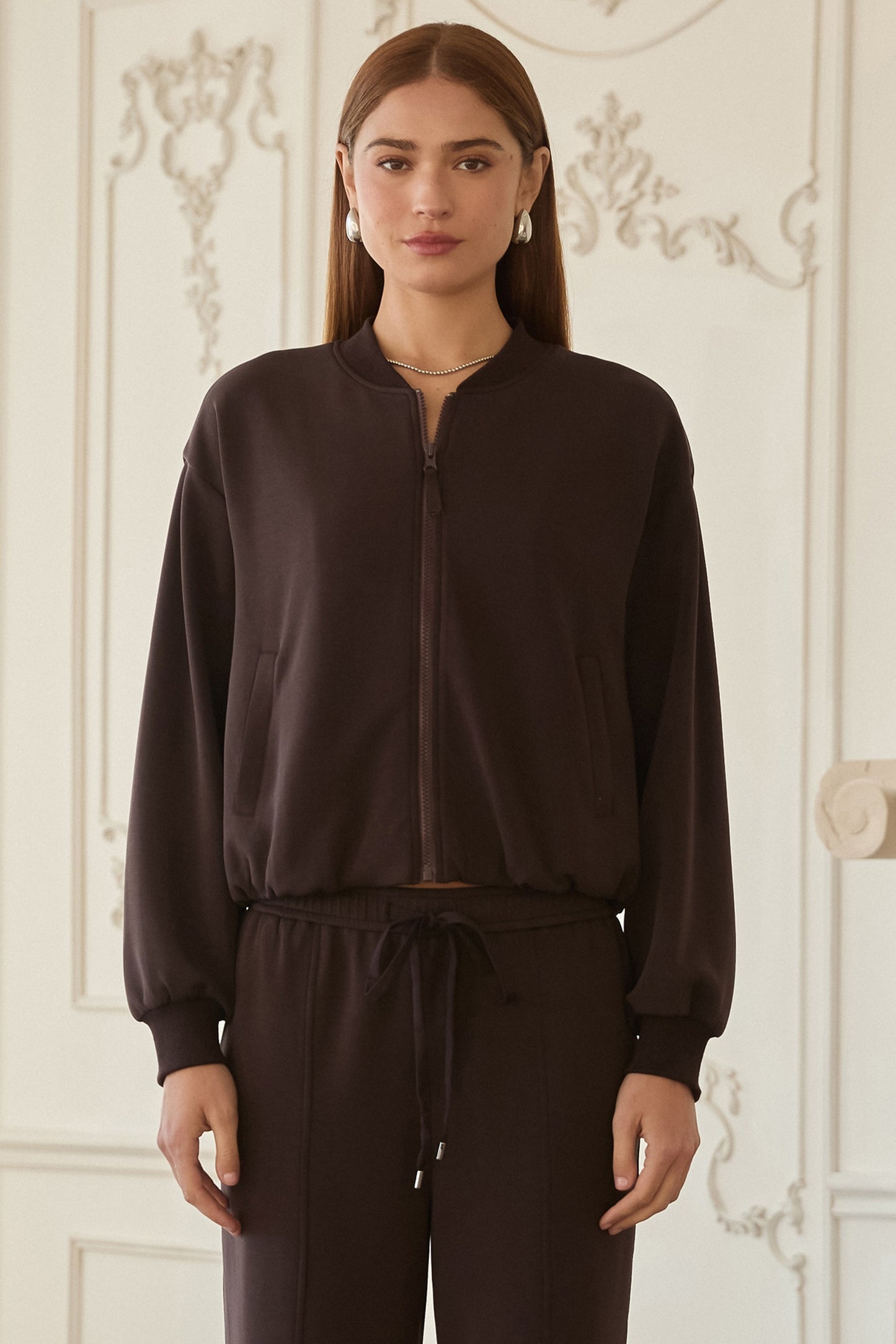Soft Modal Bomber Jacket In Espresso