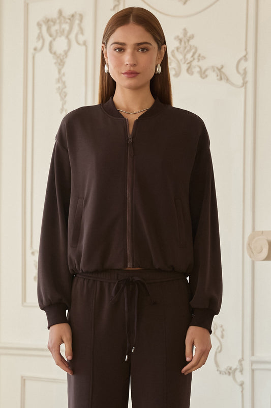 Soft Modal Bomber Jacket In Espresso
